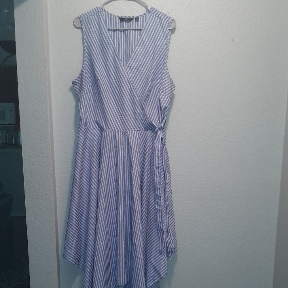 Mlle Gabrielle Blue and White V-neck Asymmetrical Sundress